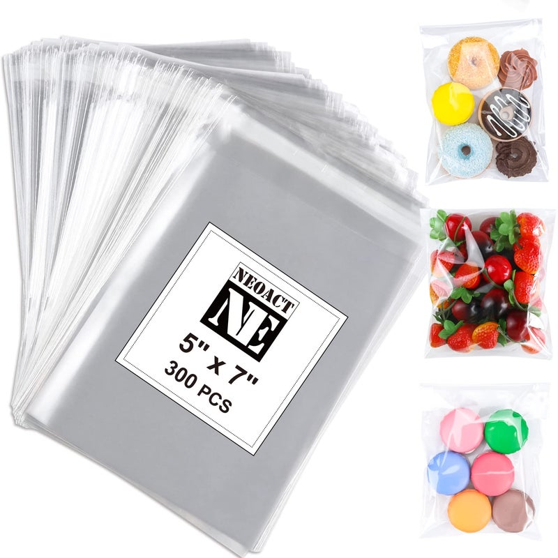 NEOACT 300 PCS 5"x7" Clear Resealable Cellophane Bags Good for Bakery, Candle, Soap, Cookie Poly Bags. - Image 1